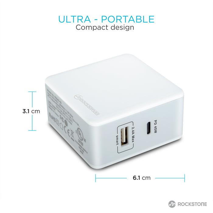 PD45 Power Delivery Wall Charger with 2.4A USB port