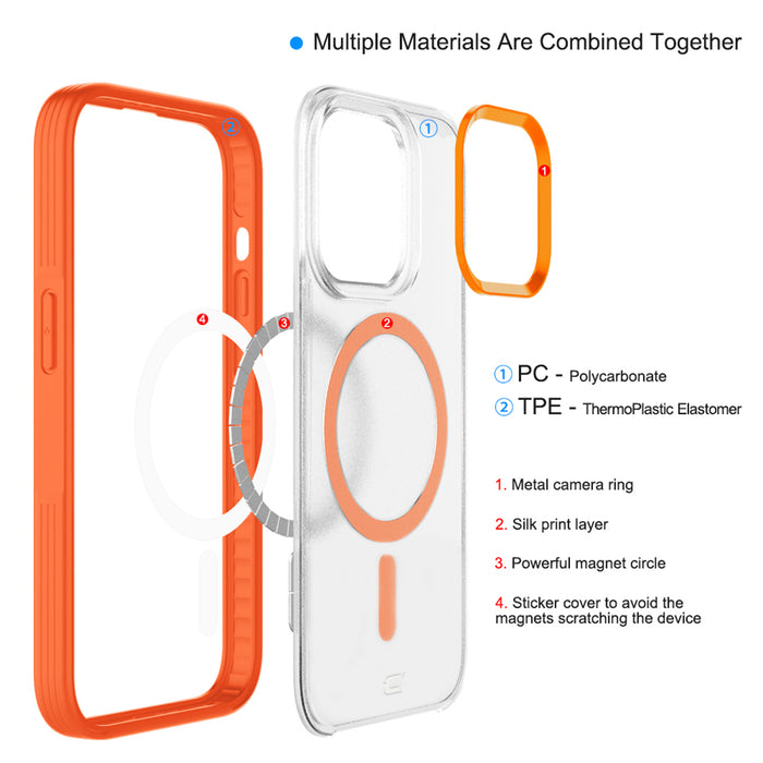 Fremont Grip Frost Clear Back with Matching Camera & Magsafe Ring - Orange